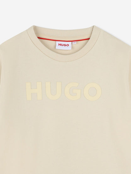 Hugo Boys Logo Print Sweatshirt in Beige