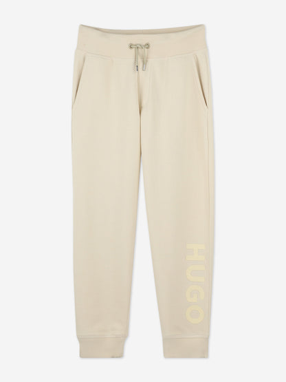 Hugo Boys Logo Print Joggers in Beige