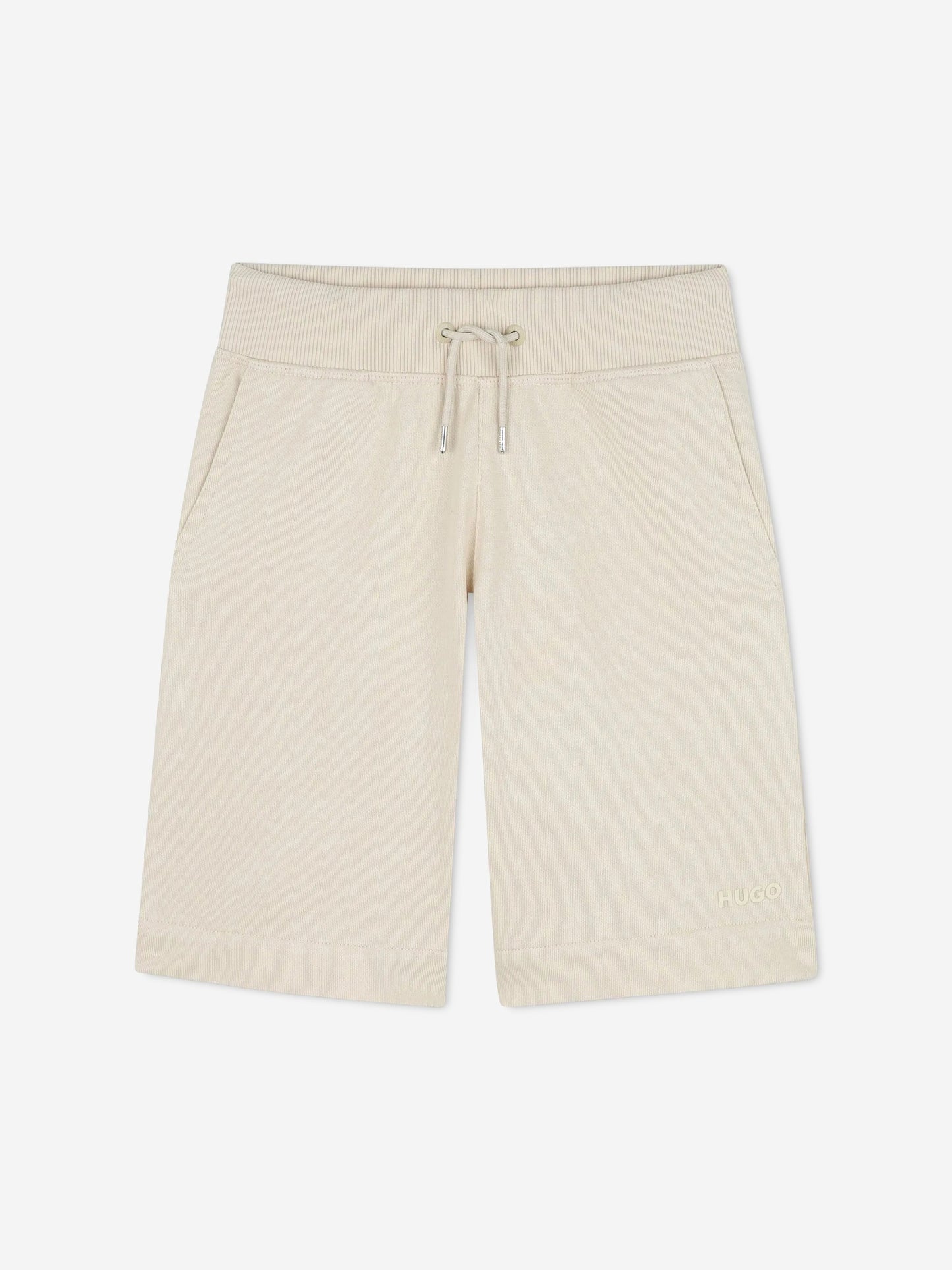Hugo Boys Logo Print Bermuda Shorts in Beige