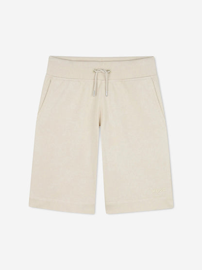 Hugo Boys Logo Print Bermuda Shorts in Beige