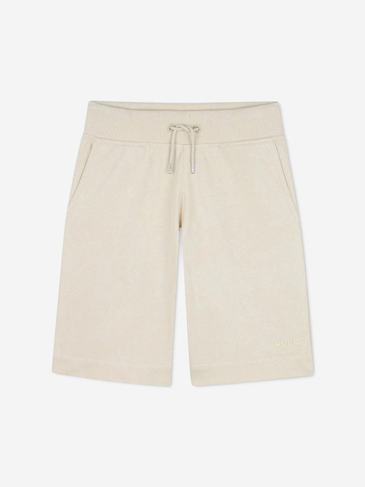 Hugo Boys Logo Print Bermuda Shorts in Beige