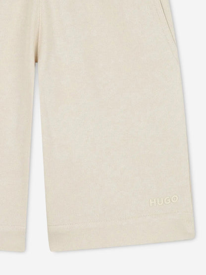 Hugo Boys Logo Print Bermuda Shorts in Beige