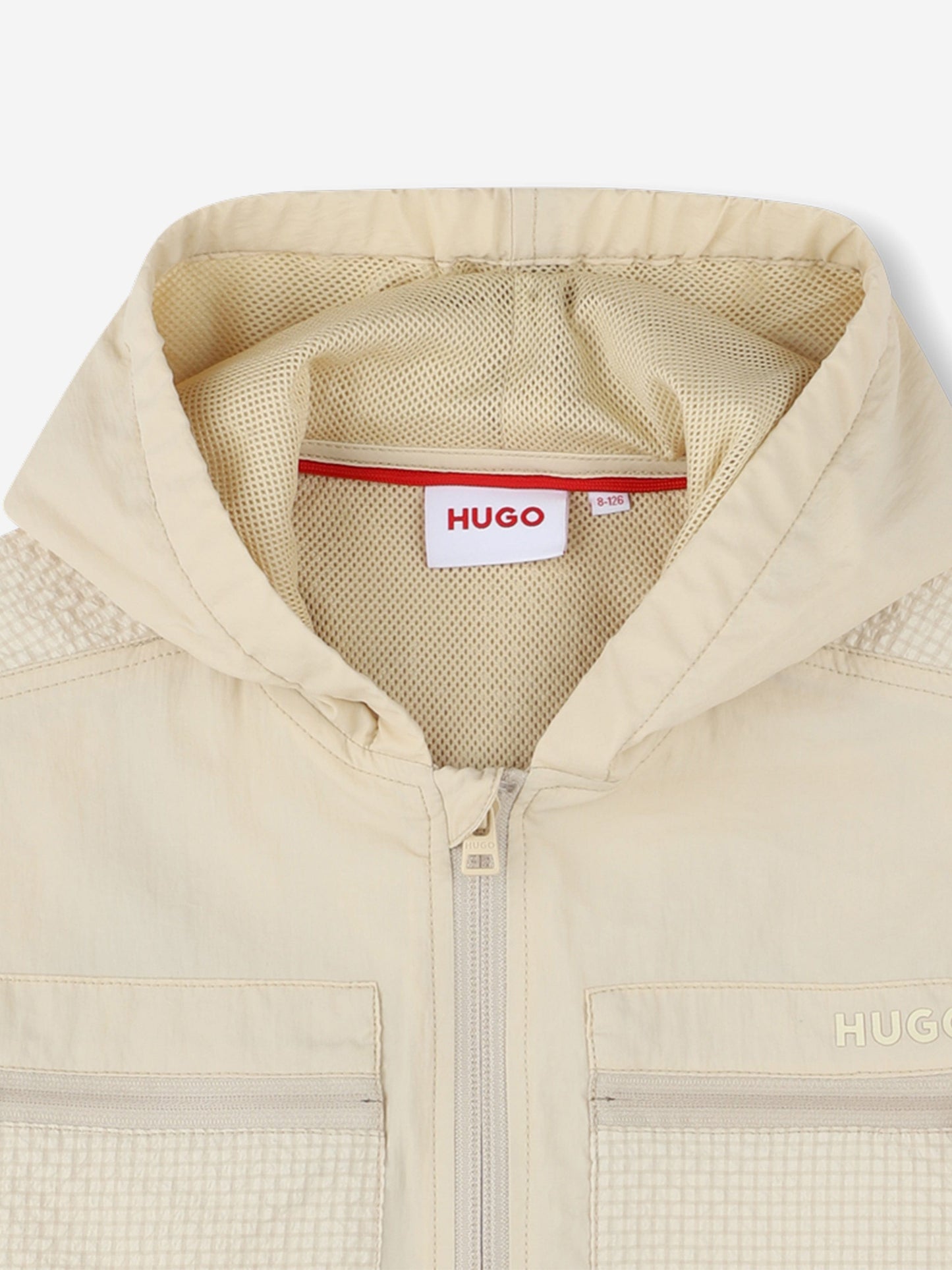 Hugo Boys Hooded Windbreaker in Beige