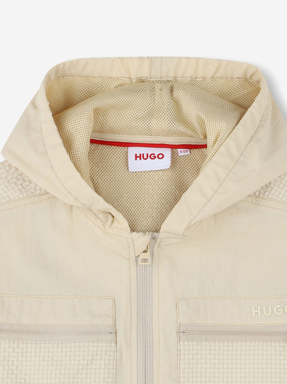 Hugo Boys Hooded Windbreaker in Beige