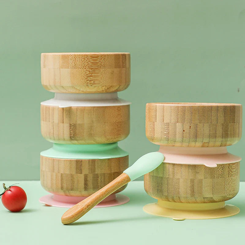 BOOMET Wooden Baby Bowl Set – Suction Plate with Fork & Spoon