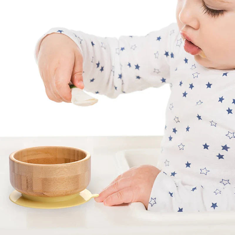 BOOMET Wooden Baby Bowl Set – Suction Plate with Fork & Spoon