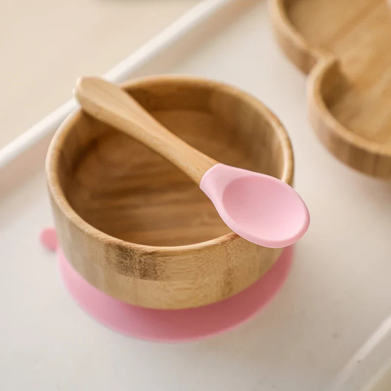 BOOMET Wooden Baby Bowl Set – Suction Plate with Fork & Spoon