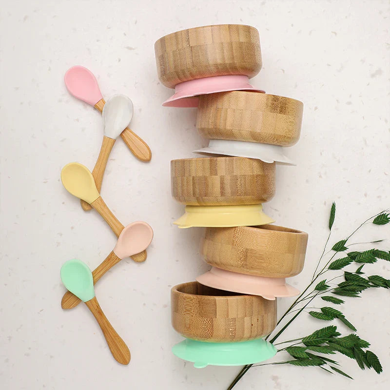 BOOMET Wooden Baby Bowl Set – Suction Plate with Fork & Spoon