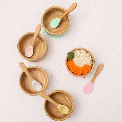 BOOMET Wooden Baby Bowl Set – Suction Plate with Fork & Spoon