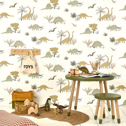Hibou Design Dinosaurs Wallpaper - Jurassic Grey/Olive