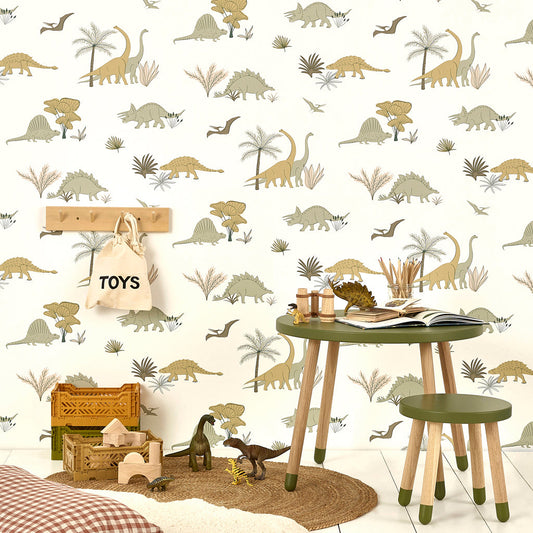Hibou Design Dinosaurs Wallpaper - Jurassic Grey/Olive