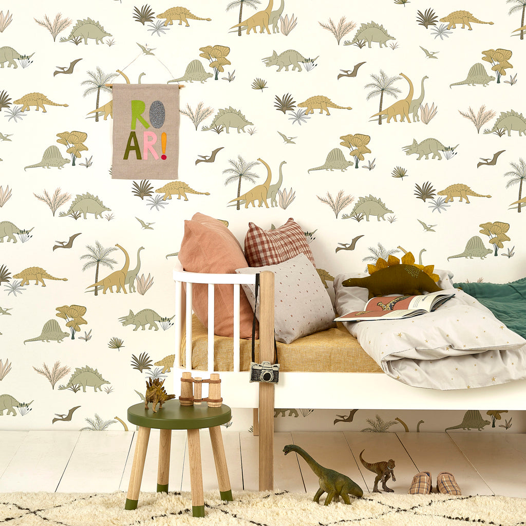 Hibou Design Dinosaurs Wallpaper - Jurassic Grey/Olive