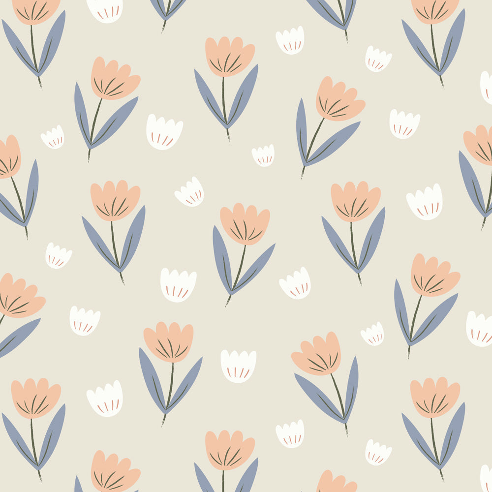 Hibou Design Fleur Wallpaper - Peach/Dusky Blue