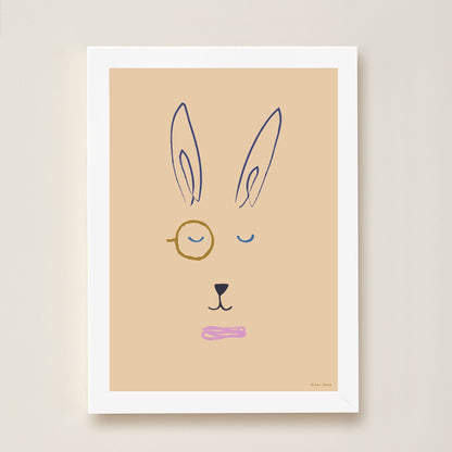 Hibou Design Hector Hare Art Print - Plaster Pink