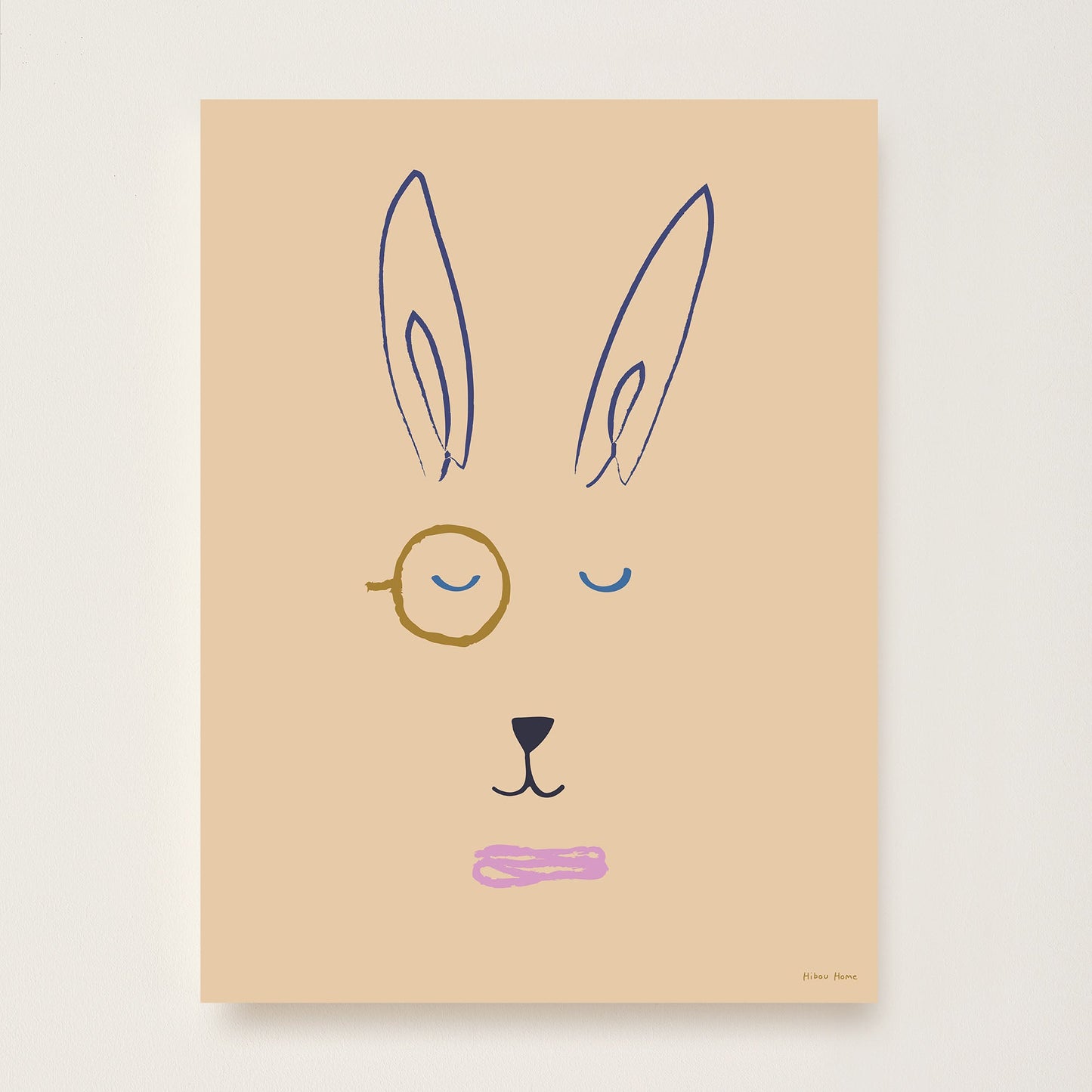 Hibou Design Hector Hare Art Print - Plaster Pink