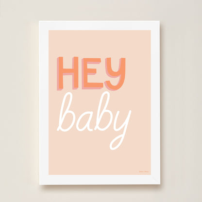 Hibou Design Hey Baby Art Print - Coral
