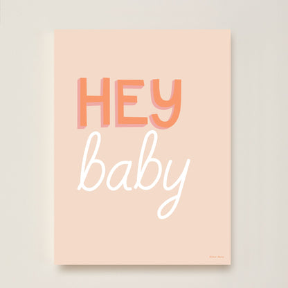 Hibou Design Hey Baby Art Print - Coral