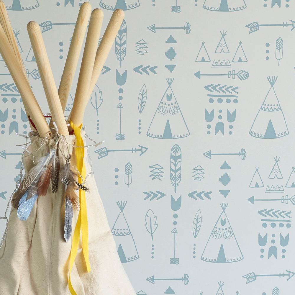 Hibou Design Teepees Wallpaper - Storm Green/Grey