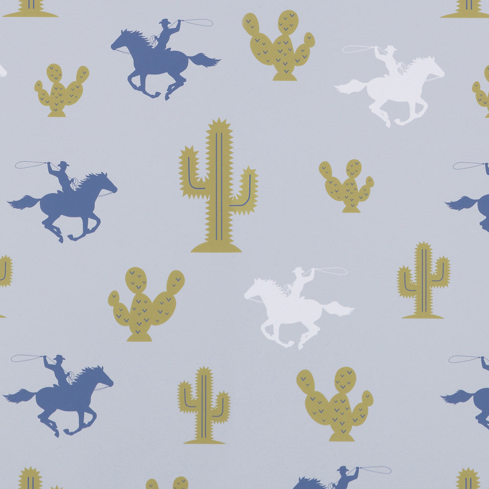 Hibou Design Cactus Cowboy Wallpaper - Grey/Blue/Green