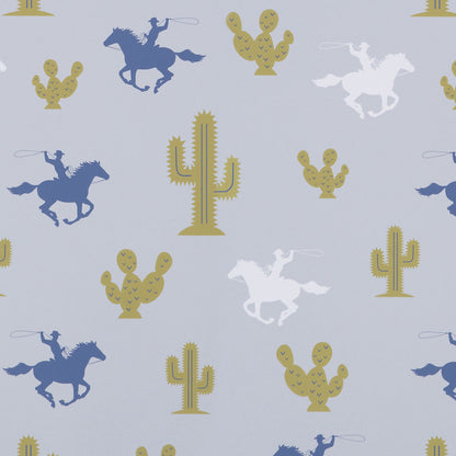Hibou Design Cactus Cowboy Wallpaper - Grey/Blue/Green
