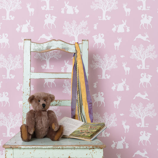Hibou Design Enchanted Wood Wallpaper - Peony Pink