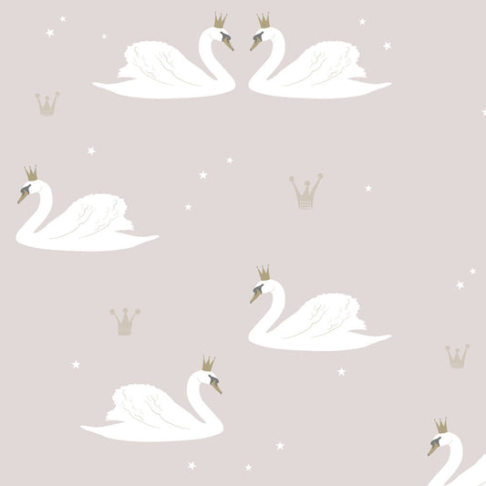 Hibou Design Swans Wallpaper - Pale Rose