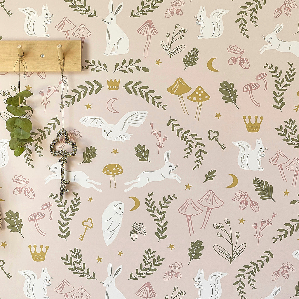 Hibou Design Woodland Wonders Wallpaper - Dusty Pink/Olive
