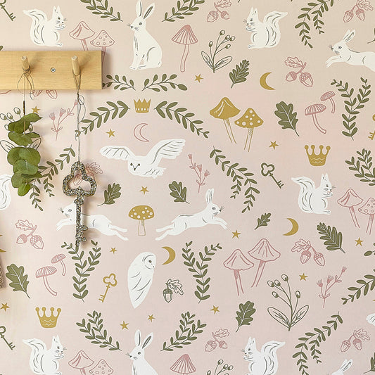 Hibou Design Woodland Wonders Wallpaper - Dusty Pink/Olive