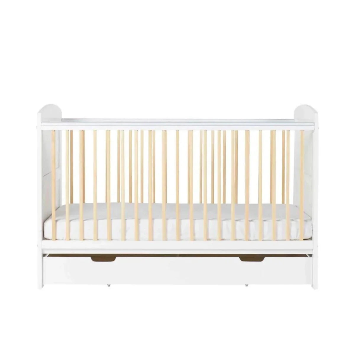 Ickle Bubba Coleby Scandi Cot Bed with Under Drawer Scandi White - Premium Sprung Mattress
