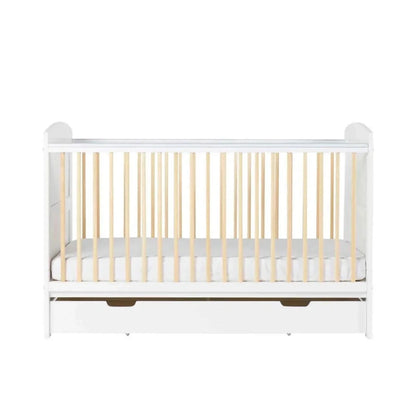 Ickle Bubba Coleby Scandi Cot Bed with Under Drawer Scandi White - Premium Sprung Mattress