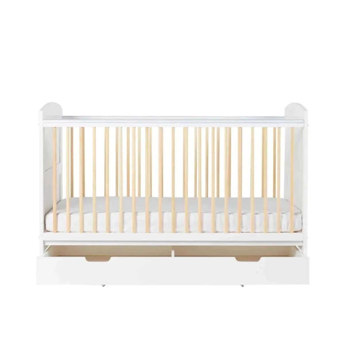 Ickle Bubba Coleby Scandi Cot Bed with Under Drawer Scandi White - Premium Sprung Mattress