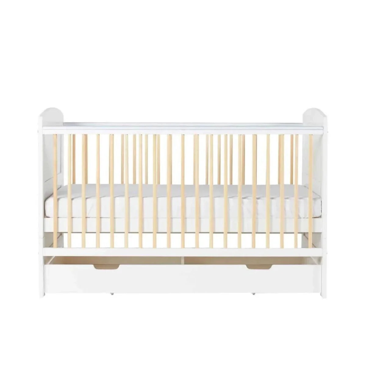 Ickle Bubba Coleby Scandi Cot Bed with Under Drawer Scandi White - Premium Sprung Mattress