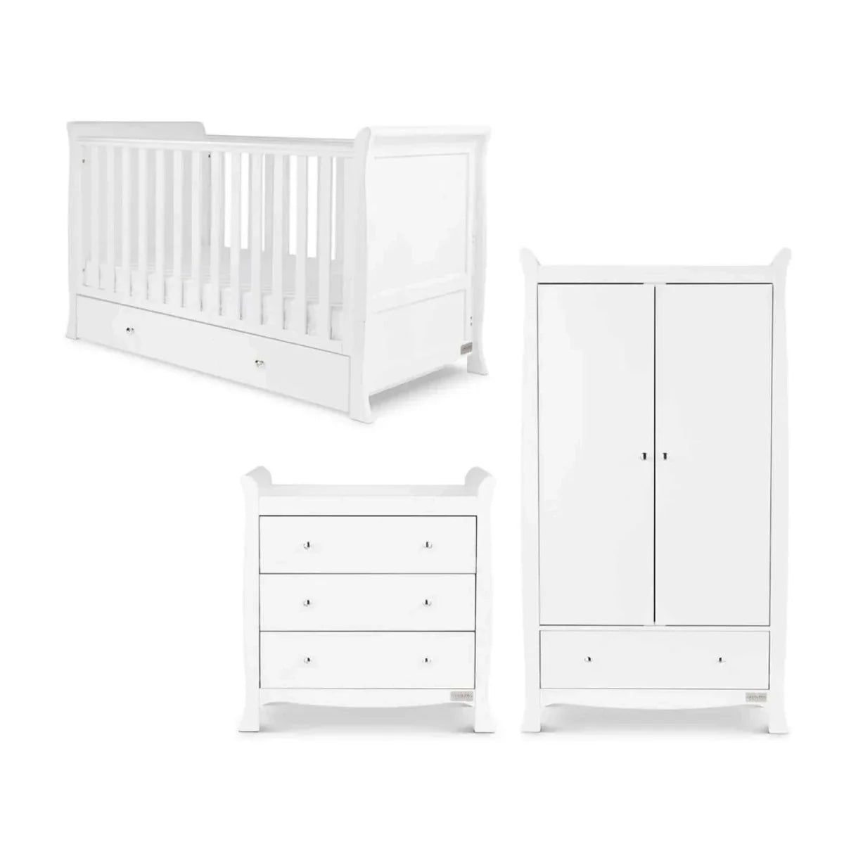 Ickle Bubba Snowdon Classic 3 Piece Furniture Set White - Fibre Mattress
