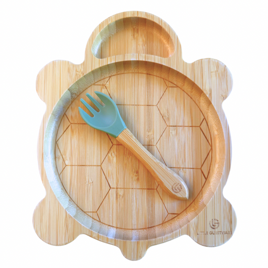 Assiette et fourchette en bambou - Tortue