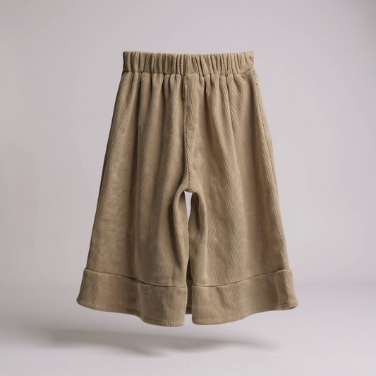 Taupe Cotton Corduroy Ruffle Hem Trousers