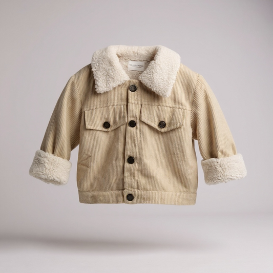 Beige Corduroy Jacket with Faux Shearling Lining