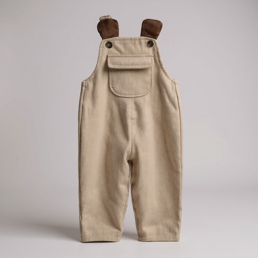 Beige Corduroy Dungarees with Bear Ear Detail