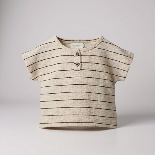 Beige Stripe Short Sleeve Top & Bloomer Set