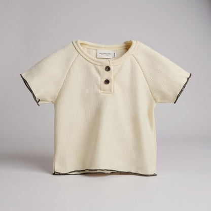 Cream Waffle Ruffle Edge Top & Shorts Set