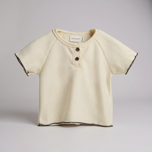 Cream Waffle Ruffle Edge Top & Shorts Set