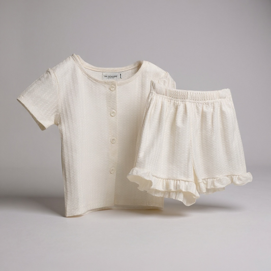 Ribbed Ruffle Hem Button Top & Shorts Set
