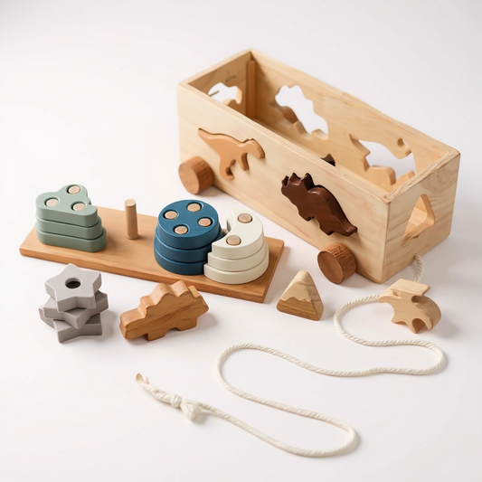 Wooden Dinosaur Sorting & Stacking Pull Toy