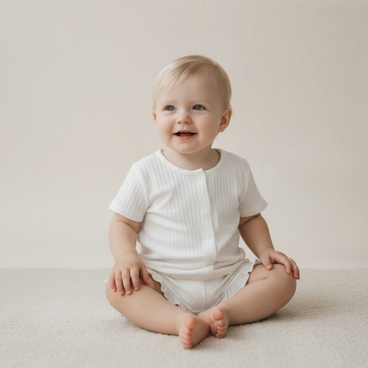 Ribbed Ruffle Hem Button Top & Shorts Set