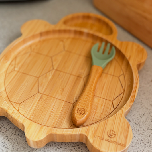 Assiette et fourchette en bambou - Tortue