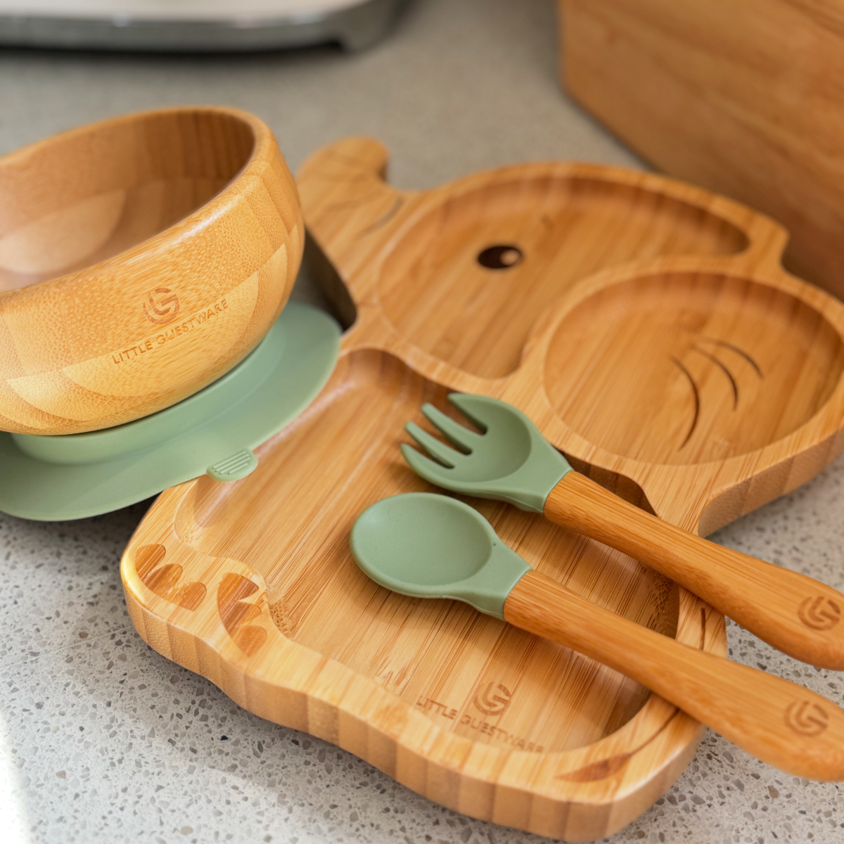 Assiette et fourchette en bambou - Éléphant
