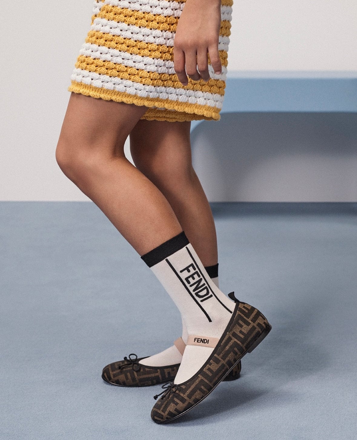 Fendi Girls FF Jacquard Ballerinas in Brown