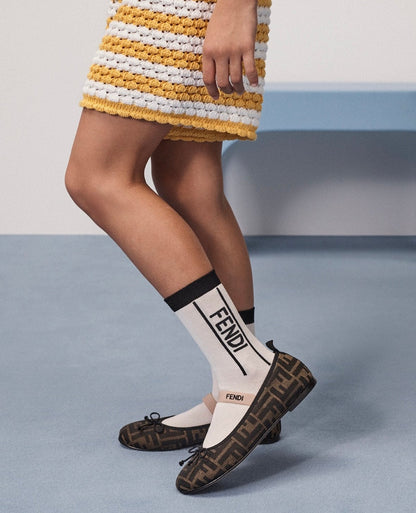 Fendi Girls FF Jacquard Ballerinas in Brown