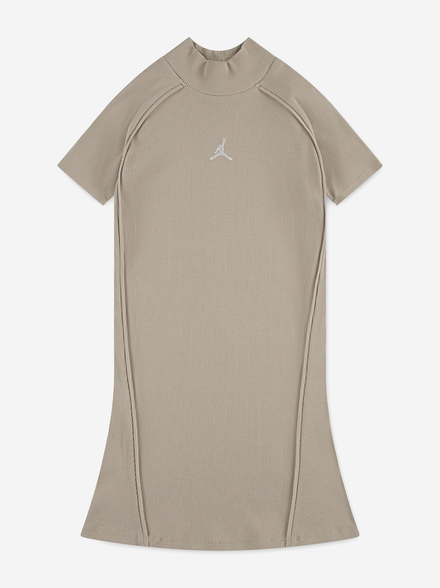 Jordan Girls Mock Neck Ribbed Dress in Beige