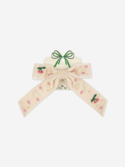 Konges Sløjd Girls Velvet Bow Pearly Hair Clip in Ivory