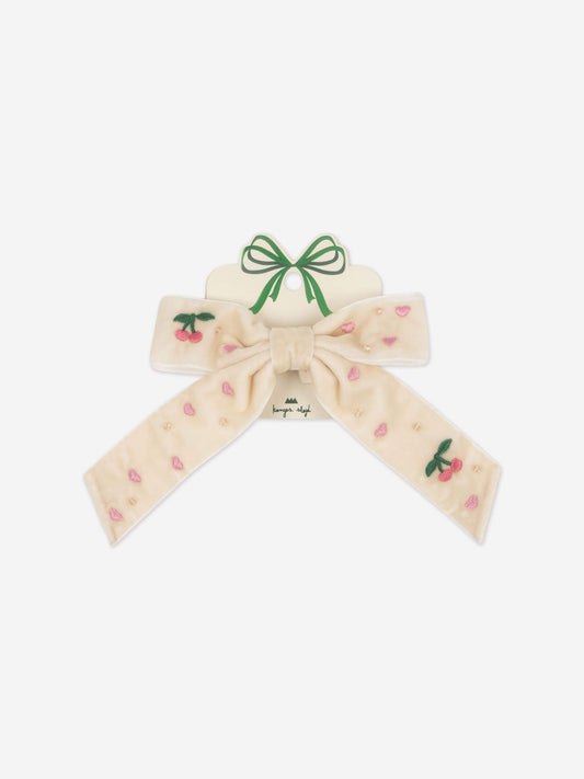 Konges Sløjd Girls Velvet Bow Pearly Hair Clip in Ivory